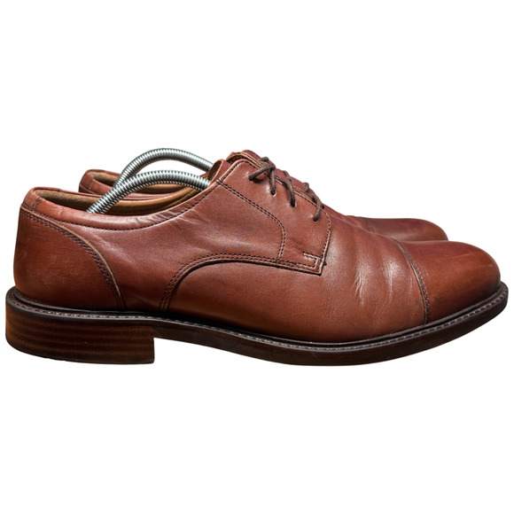 JOHNSTON & MURPHY Tabor Men's 12M Cap Toe Brown Calfskin Leather Dress Shoes - Picture 2 of 13